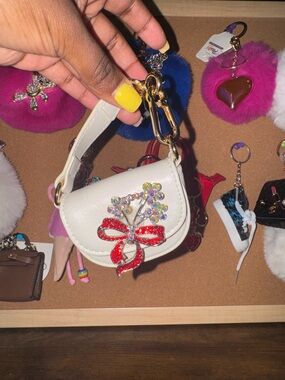 Mini Bag BagCharm w/ Red Crystal Brooch